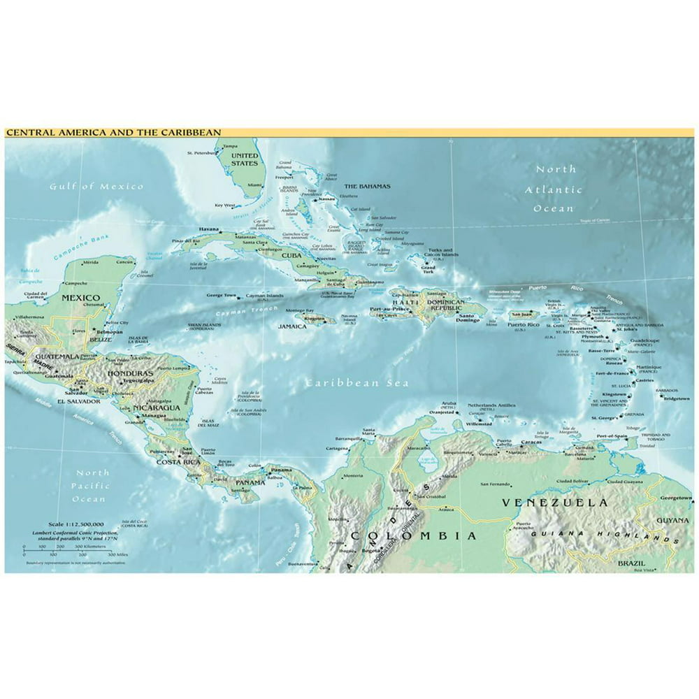 Map of Central America and the Caribbean (Political) Art Poster Print ...