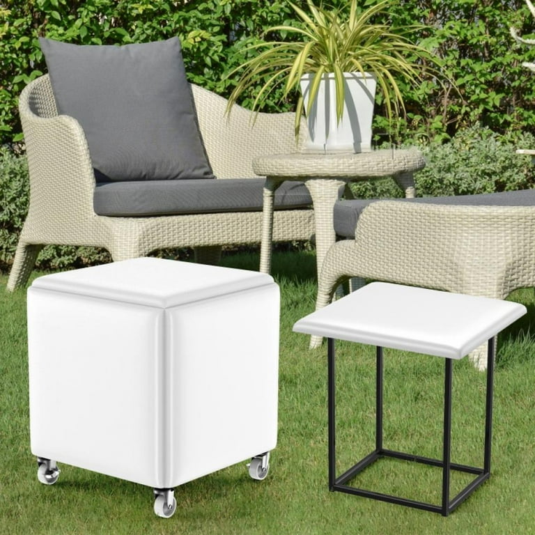 Leather Square Ottoman Bench 5 in 1 Nesting Ottoman Stool