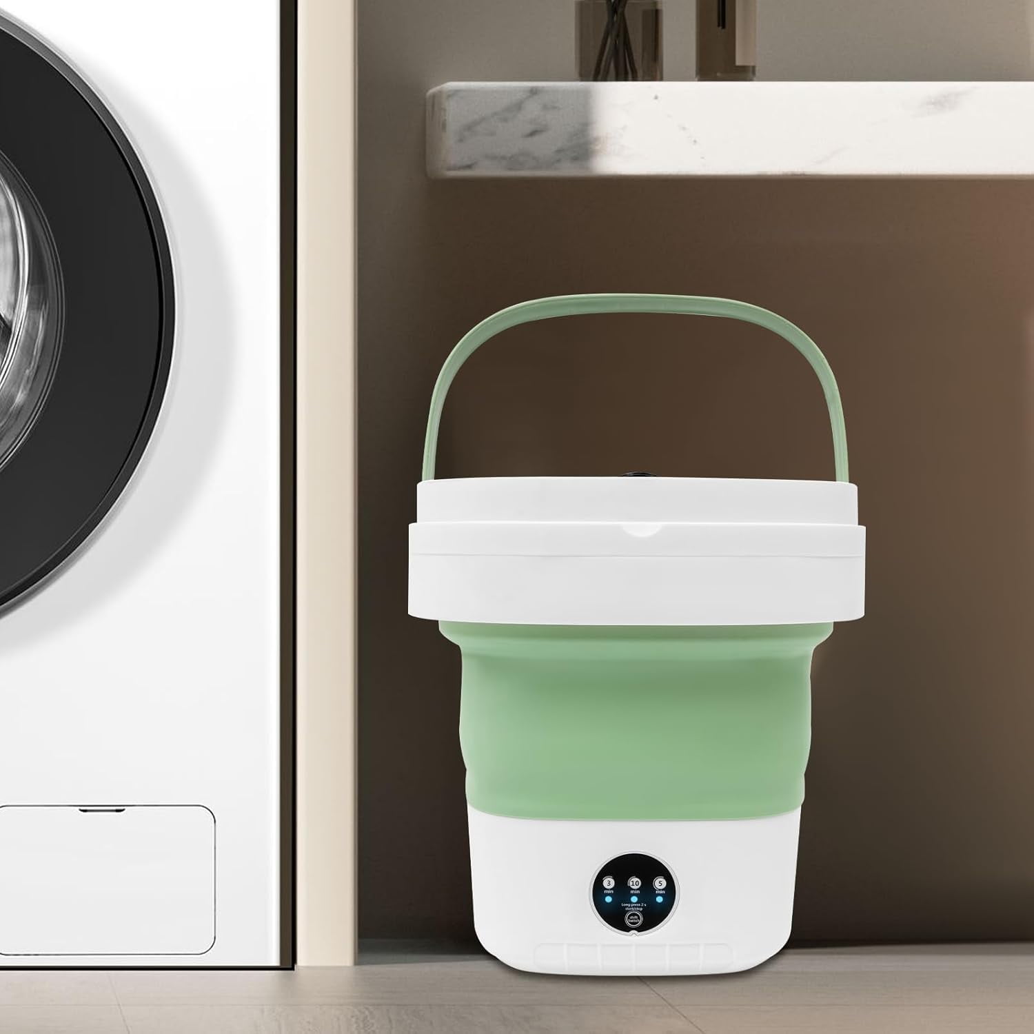 Miumaeov 12L Portable Washing Machine Foldable, Mini Washing Machine with Spin Basket, Travel Washing Machine 3 Modes, Underwear Washing Machine for Apartment Dorm RV, (Green)