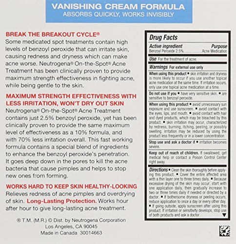 Neutrogena On-the-Spot Acne Treatment, Vanishing Formula, 0.75 Ounce (Pack of 6)