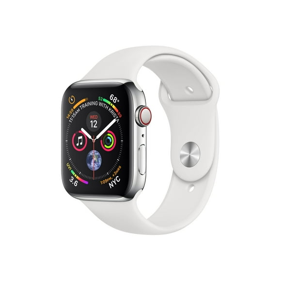 Apple Watch Series 4 (GPS + Cellular) - 40 mm - stainless steel - smart watch with sport band - fluoroelastomer - white - wrist size: 5.12 in - 7.87 in - 16 GB - Wi-Fi, Bluetooth - 4G - 1.06 oz