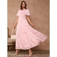 thumbnail image 4 of Pink Puff Sleeve Pleated Maxi Dress For Wedding Guest, Vacation, Party, Date, 4 of 8