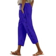 thumbnail image 2 of Uqiangy Lightweight Summer Pants Women Capris Pants For Women Linen Pants Women Linen Beach Pants Boho Pants For Women 2025 Elastic Waist Capri Pants For Women Cotton Pants For Women Blue 2XL, 2 of 9