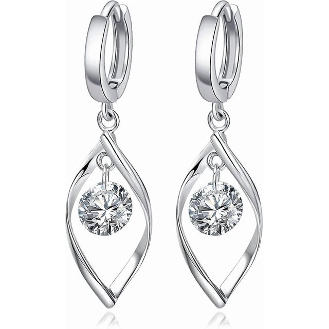 Cubic Zirconia Hoop Earrings - Sterling Silver Hypoallergenic CZ Huggies Earrings with Drop Dangle for Women Girls