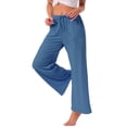 thumbnail image 4 of INSPIRE CHIC Women's Pajamas Pants Wide Leg Casual Ribbed Knit Loose Fit Sleep Soft Comfort Outfits Lounge Bottoms XL Blue, 4 of 6