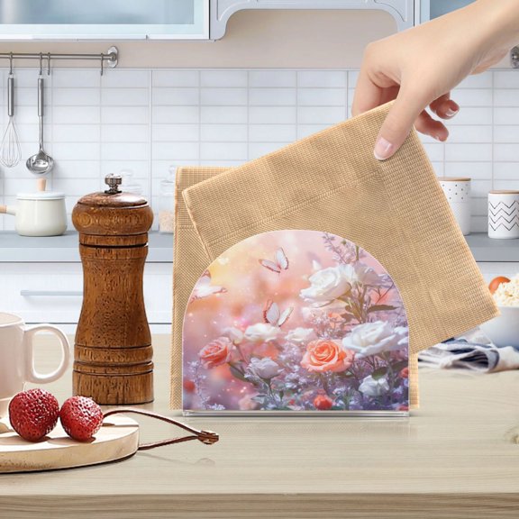 Qxltty Butterfly Gardens Acrylic Napkin Holder Set of 1 Transparent Dining Table Kitchen Cafeteria Home Decor 4.1x4.9x1.97in