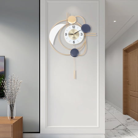 27.95in Indoor Battery Powered Round Wall Decor Clock Golden Iron Wall Clock for The Living Room Entrance Door