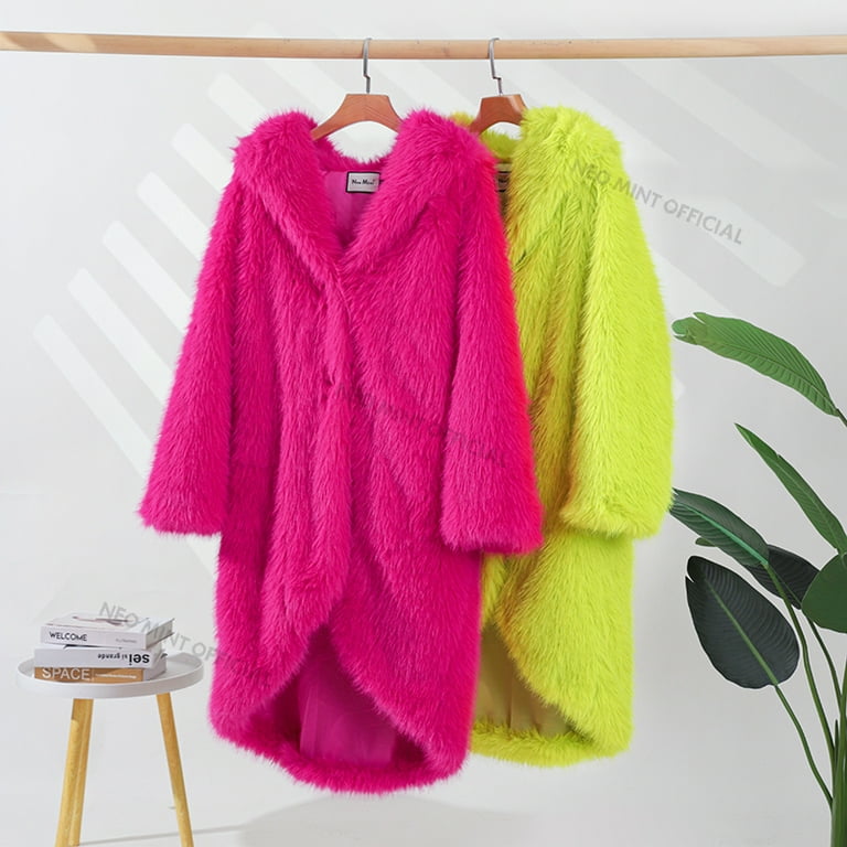 Neon green faux fur coat sale
