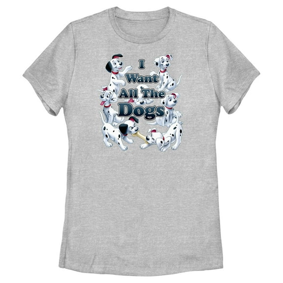Women's One Hundred and One Dalmatians I Want All the Dogs Graphic Tee Athletic Heather Medium