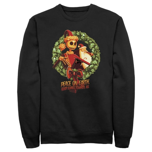 Men's The Nightmare Before Christmas Christmas Jack Peace on Earth Good Scares Towards All Sweatshirt Black Medium
