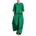 thumbnail image 2 of Cagogo Women's Plus Size 2 Piece Set Casual Round Neck Short Sleeve Tops Wide Leg Pants Loose Boho Summer Outfits Solid Cruise Matching Lounge Travel Clothes, Green XL, 2 of 5