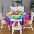 thumbnail image 2 of Rainbow Tie Dye Mandala Pattern Round Tablecloth 60"x60",Wrinkle Wipeable Table Cloth for Kitchen Dining Room Picnic Patio Party, 2 of 6
