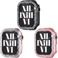 thumbnail image 1 of 3-Pack Crystal Rhinestone Bumper with Apple Watch Case for Series 6 5 4 3 2 1 SE Bling Face Cover Sparkling Frame for iWatch Women Girls (38mm, Black/Pink/Clear), 1 of 5