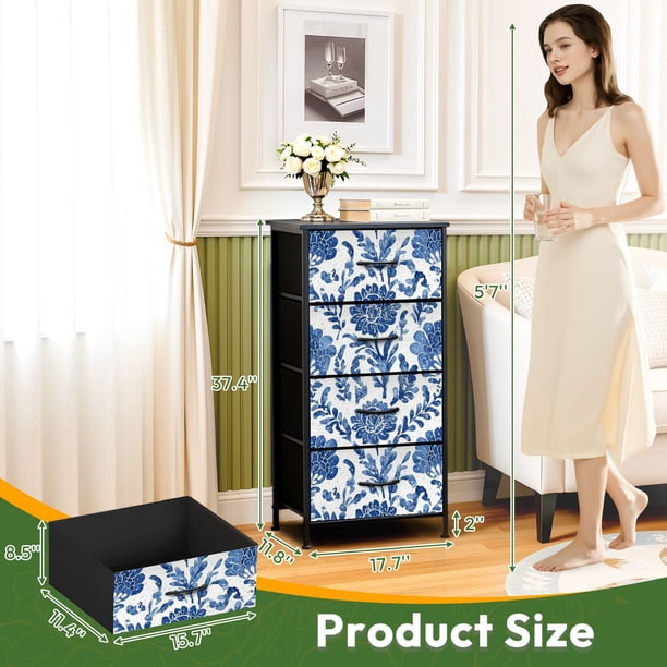 4 Drawer Vertical Storage Dresser floral folk ethnic folklore