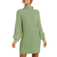 thumbnail image 1 of Vestidos de suéter Cuello alto Mangas largas de linterna Jersey Vestido suelto informal para mujer Verde guisante M, 1 of 6