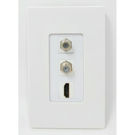 RiteAV - 1 Port HDMI 2 Port Coax Cable TV- F-Type Screwless Decorative Wall Plate - White