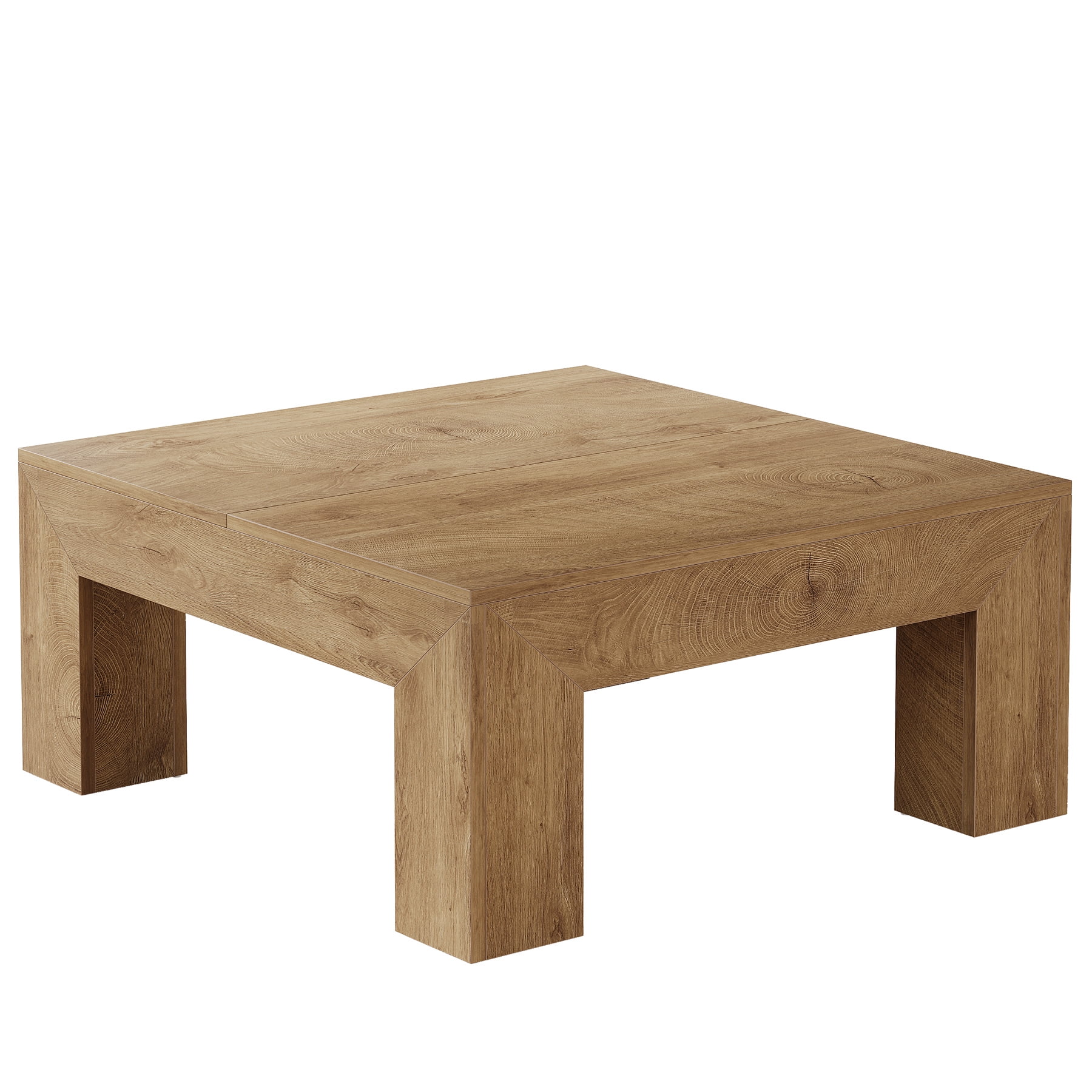 Fnova 39.4" Square Coffee Table, Farmhouse Wood Accent Center Cocktail Table with Sturdy Wooden Legs for Living Room, Easy Assembly