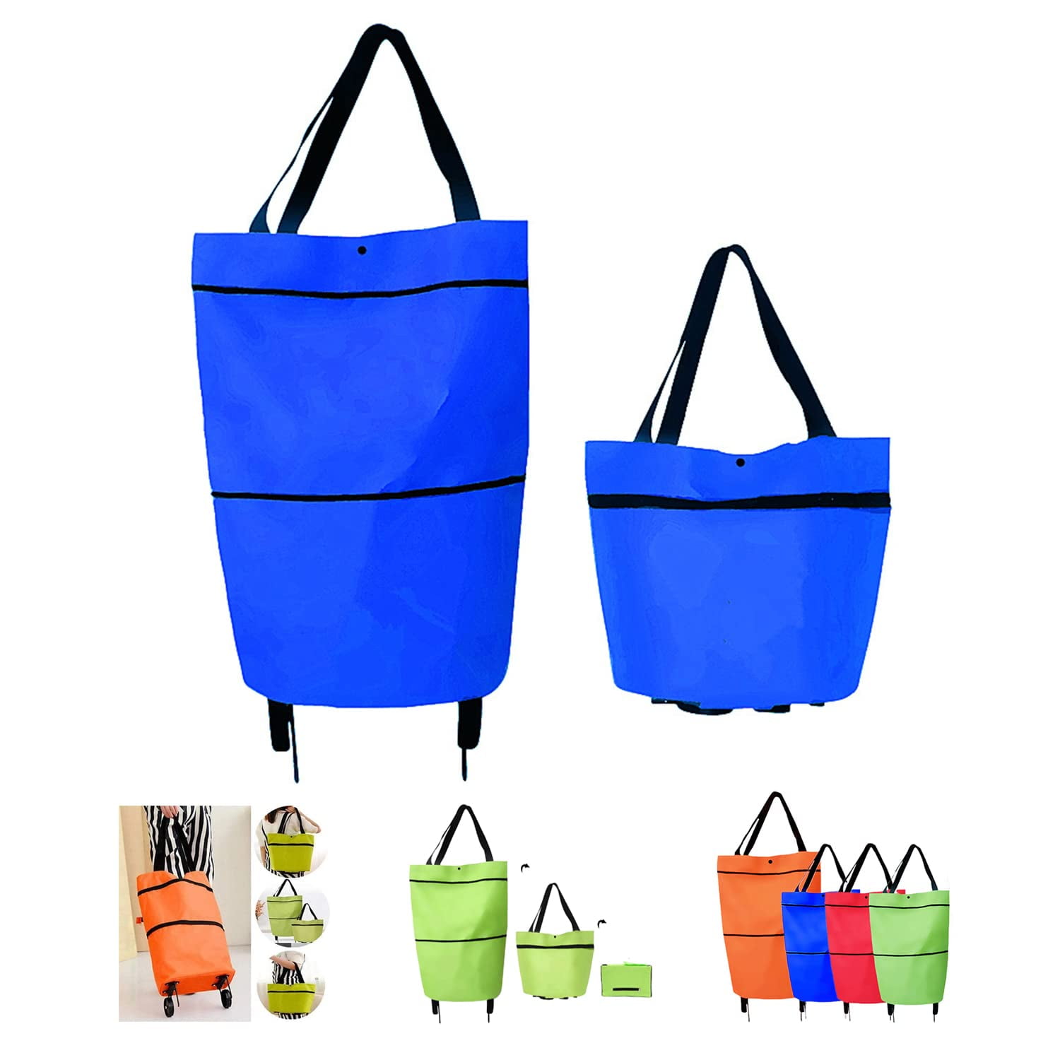 2 in 1 Foldable Shopping Cart, Portable Collapsible Shopping Bag with