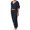 Dark Blue, variant on Women's Linen Relaxed Fit Two-Piece Set, V-Neck Dolman Sleeve Top with Matching High Waist Pants, Casual Outfit for Everyday Wear and Vacation