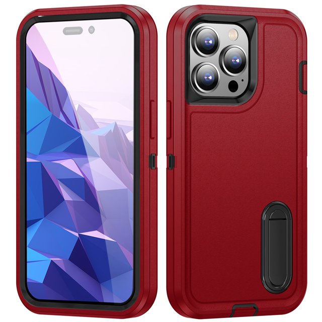 for iPhone 15 Pro Case, iPhone 15 Pro Phone Case with Built in Kickstand, Shockproof/Dustproof/Drop Proof Heavy Duty Military-Grade Rugged Protective Cover for iPhone 15 Pro,Red,For iPhone 15 Pro