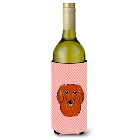 

Caroline s Treasures BB1214LITERK Checkerboard Pink Longhair Red Dachshund Wine Bottle Beverage Insulator Hugger Wine Bottle multicolor