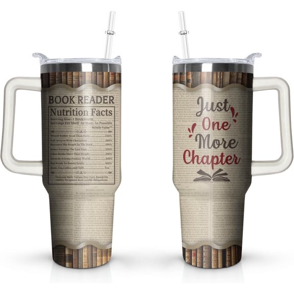 Book Lover Gifts 40oz Tumbler with Handle and Lid Straw, Stainless Steel Double Walled Vacuum Insulated Cup, Bookworm Birthday Gifts for Women Men, Books Water Bottle for Girls 1PC