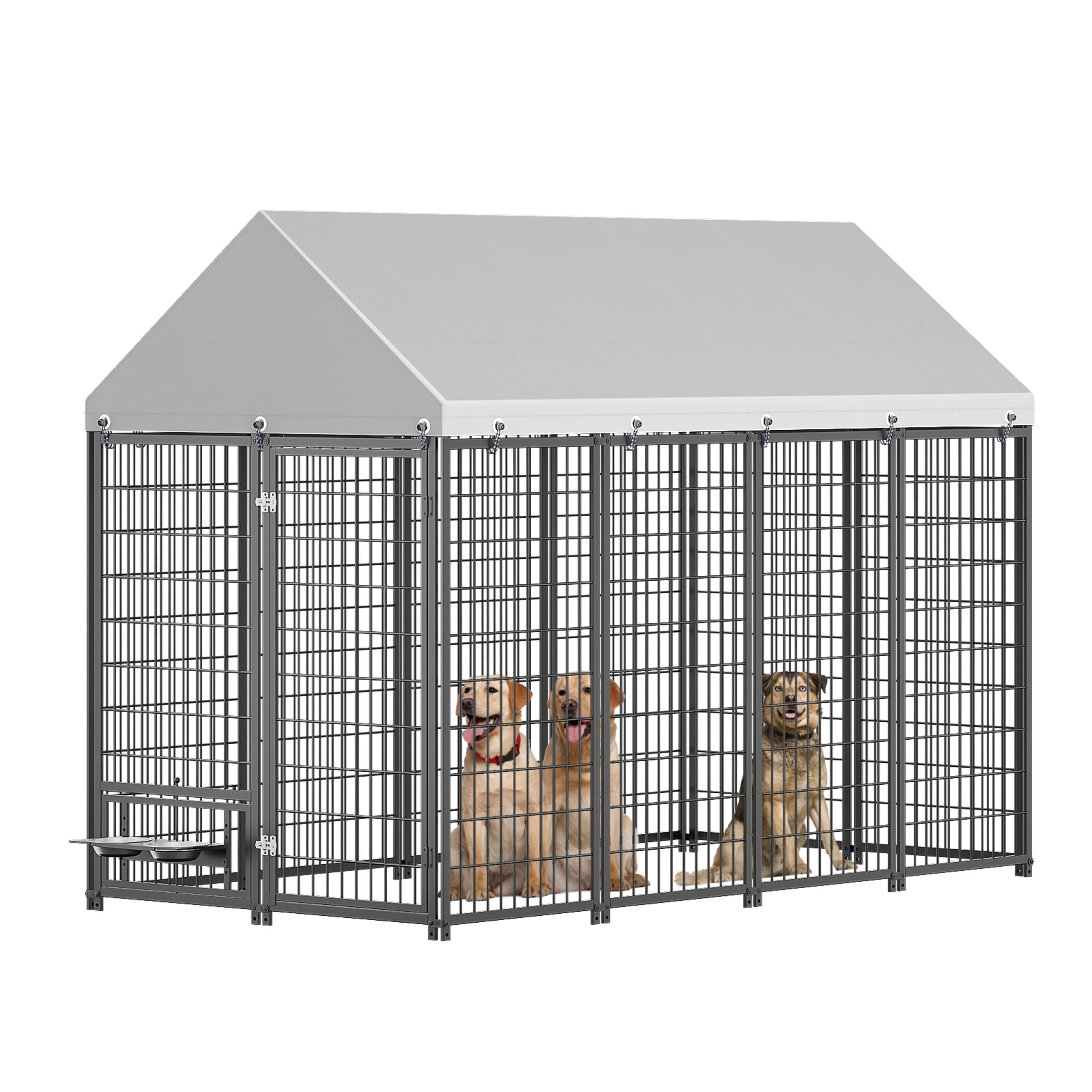 Noble House Large Outdoor Dog Kennel with Roof Cover, Metal Pet Pens 7.94'L x 4.13'W x 5.95'H, Black