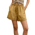 thumbnail image 2 of Delayuji Womens Linen Short Elastic High Waist Lace Trim Loose Shorts Breathable Casual Loungewear Pants Summer, 2 of 5