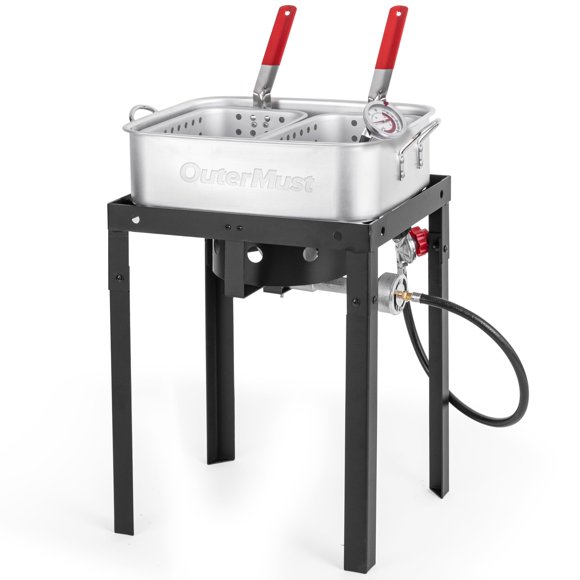 Freidora para exterior OuterMust de 58,000 BTU, olla de 18 qt y 2 canastillas