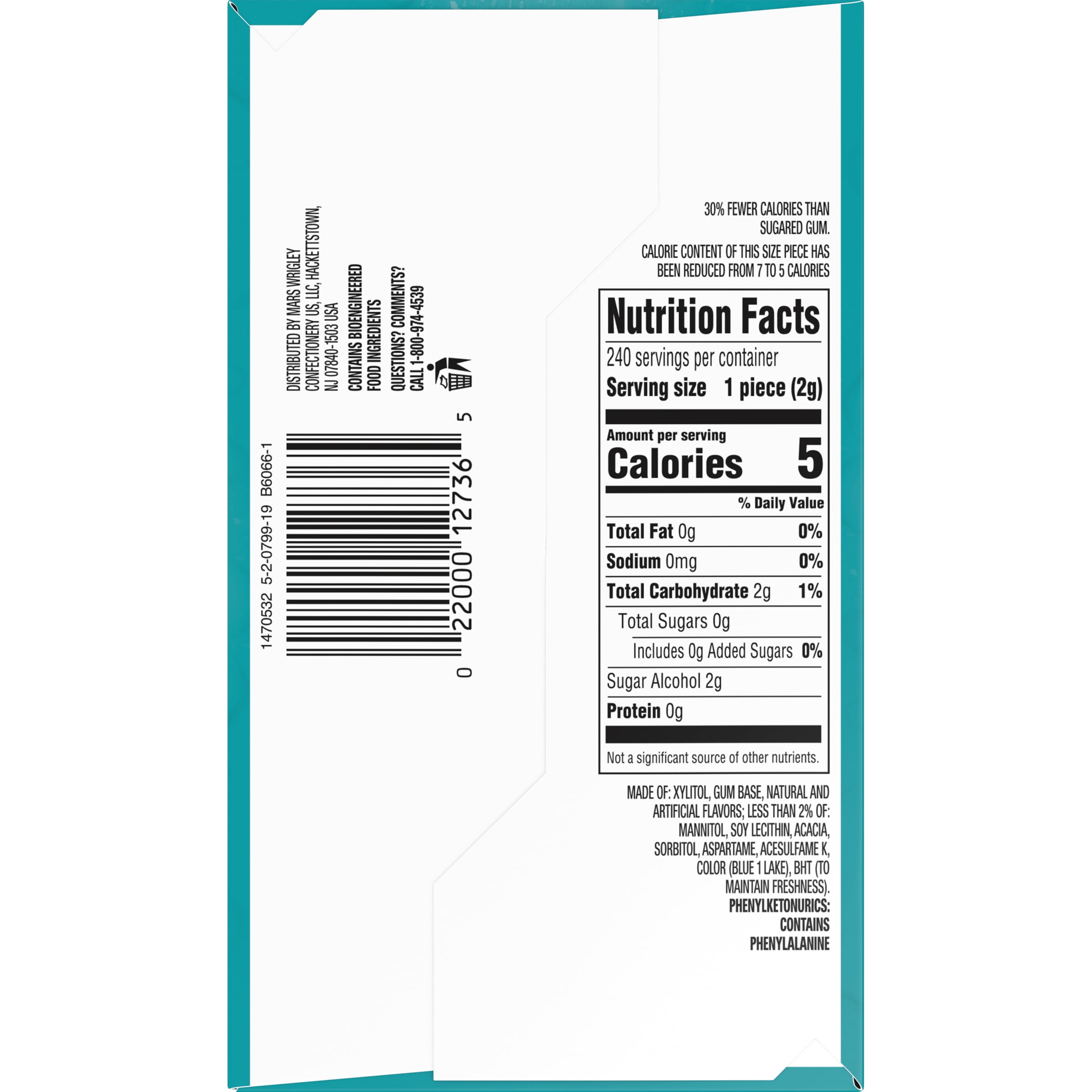 Extra Refreshers Gum, Polar Ice, 40 Pieces (Pack of 6)