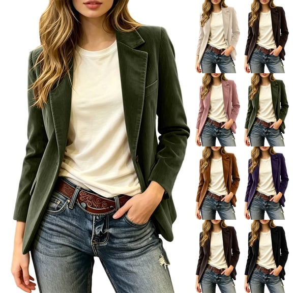 Qzwdhjm Womens Corduroy Blazer Lapel Collar Long Sleeve Vintage Blazers Open Front Business Casual Suit Jacket with Pocket