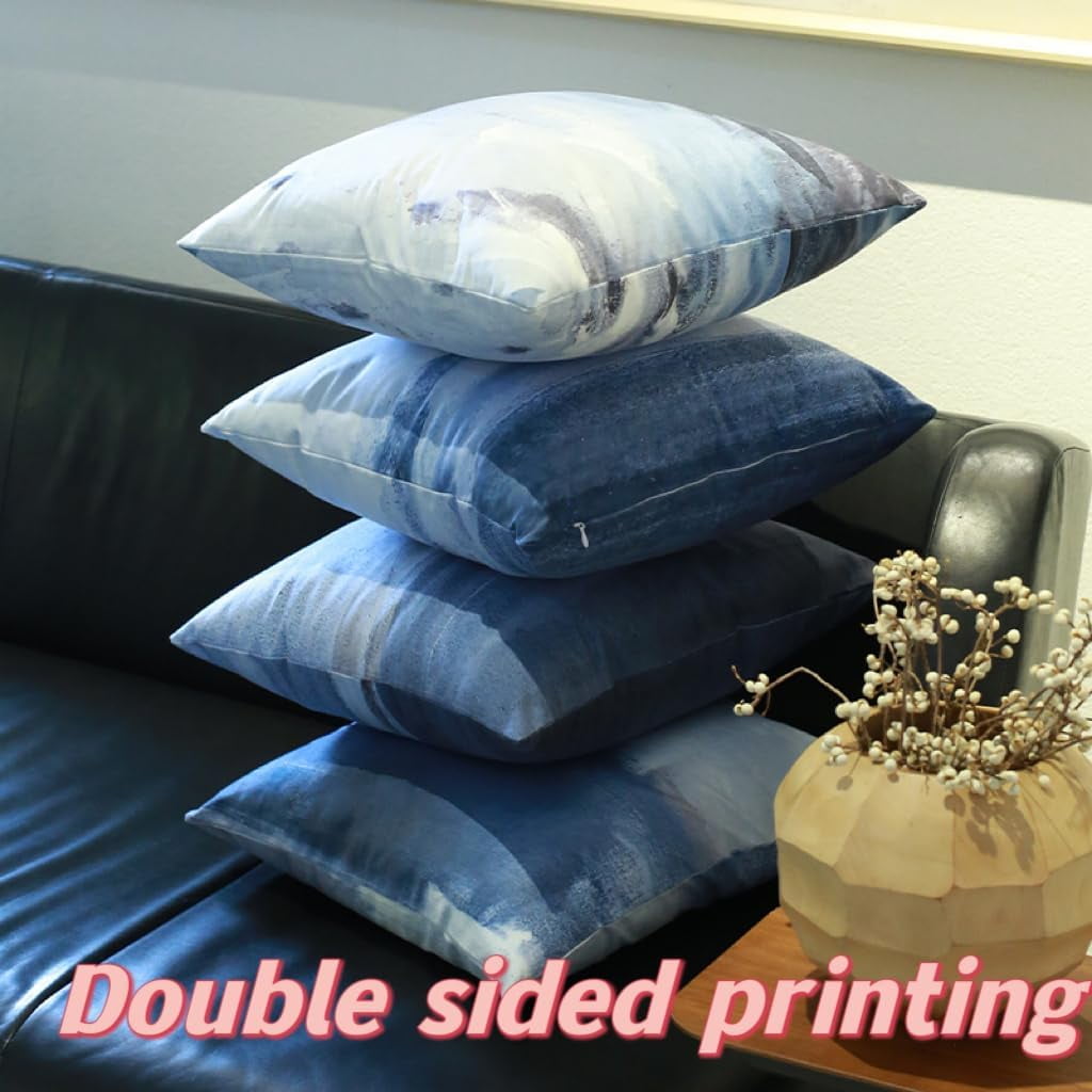 Blue Throw Pillow Covers Set of 4 20"x20" Navy Abstract Decorative Throw Pillows for Modern Sofa Bed Car Home Décor Geometric Pillowcases in Bold 50x50cm Design