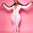 thumbnail image 2 of Pyjama Femme Combinaison Manches Longues Pyjama Imprimé Cœur Bouton Rayé, 2 of 9