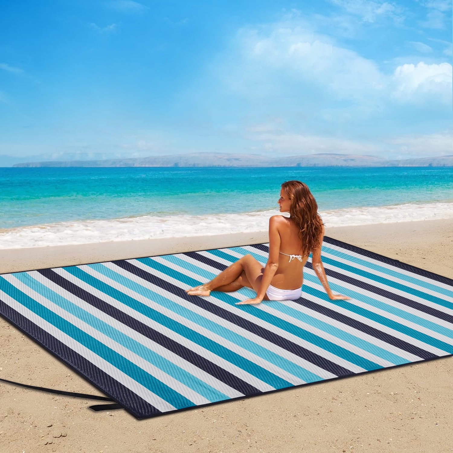 Mainstays 48"x72", polypropylène 100% recyclé, pique-nique extérieur, tapis de plage de Camping Stripe - tapis de plage léger