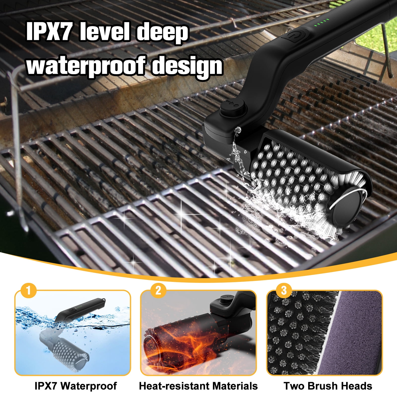 Merryhome Electric Grill Brush,3-Speed Settings Cordless BBQ Grill Brush,180° Adjustable Head,90 Mins Grill Cleaner for BBQ Grates,Griddles & Smokers,No Bristle Shedding Father's Day Gift