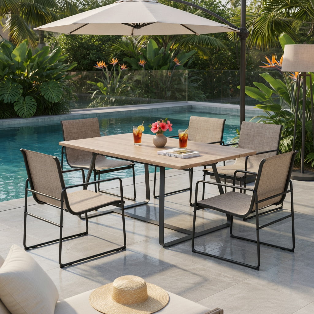 Hommoo 4-Piece Outdoor Dining Chair Set, Breathable Fabric Patio Chairs with Powder-Coated Steel Frame, Brown+Black