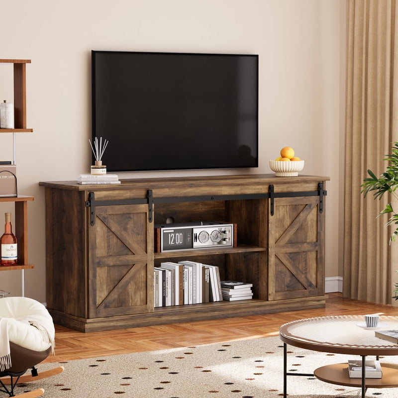 Homall TV Stand for 65 Inch TV, Storage Cabinet with Sliding Barn Door, Entertainment Center,Rustic Oak