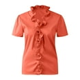 thumbnail image 3 of T-Shirt d'Été à Volants Col en V Manches Courtes Imprimé Uni Décontracté Chic pour Femmes, 3 of 6