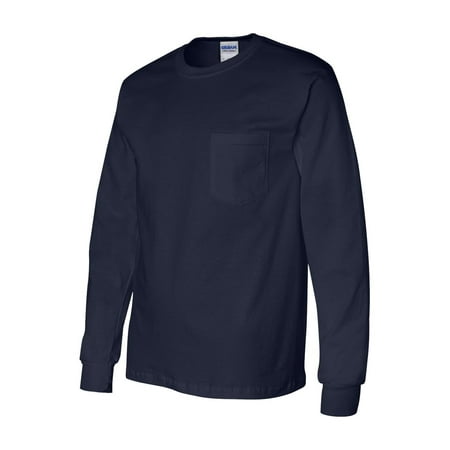 Gildan - Ultra Cotton Long Sleeve Pocket T-Shirt - 2410 - Navy - Size: L