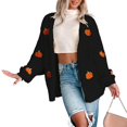 thumbnail image 2 of Suéter con Bordado de Calabaza para Mujer, Cuello en V, Holgado, Informal, de Punto, , para las Fiestas. Negro XL, 2 of 8