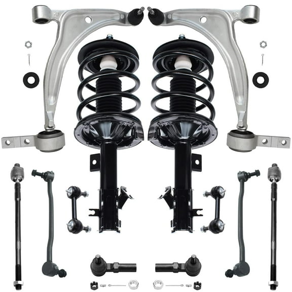 Detroit Axle - 12pc Front End Suspension Kit for 2004-2008 Nissan Maxima 2 Ready Struts 2 Lower Control Arms w/Ball Joints 4 Tie Rods 4 Front Rear Sway Bars Replacement