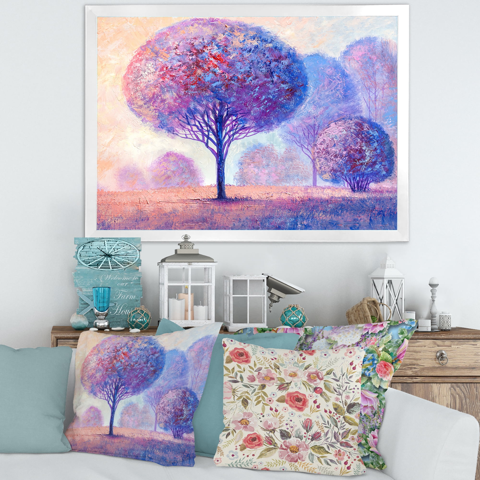 Designart 'Colourful Trees Abtract Impression II' Traditional Framed Art Print