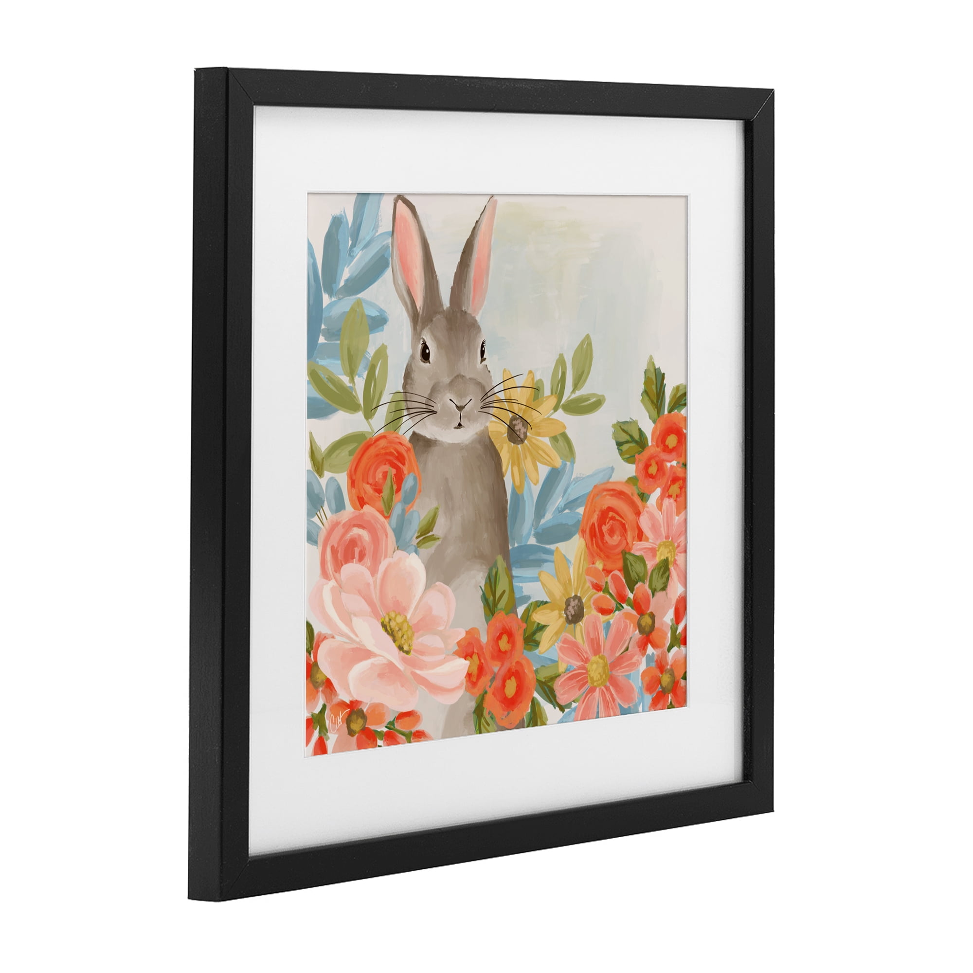 Stupell Industries Bunny Among The Blooms Black Framed Print Under Glass, design by Cat Thurman Designs