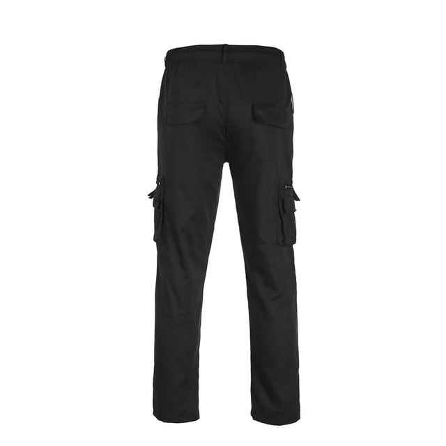 Men‘s Cargo Pants Pure Color Slim Fit Zipper Elastic Pocket Breathable Trousers