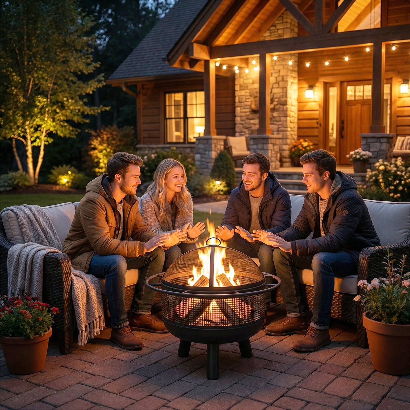 Patiojoy 24" Wood Burning Fire Pit Portable Heavy Duty Firepit with Log Grate