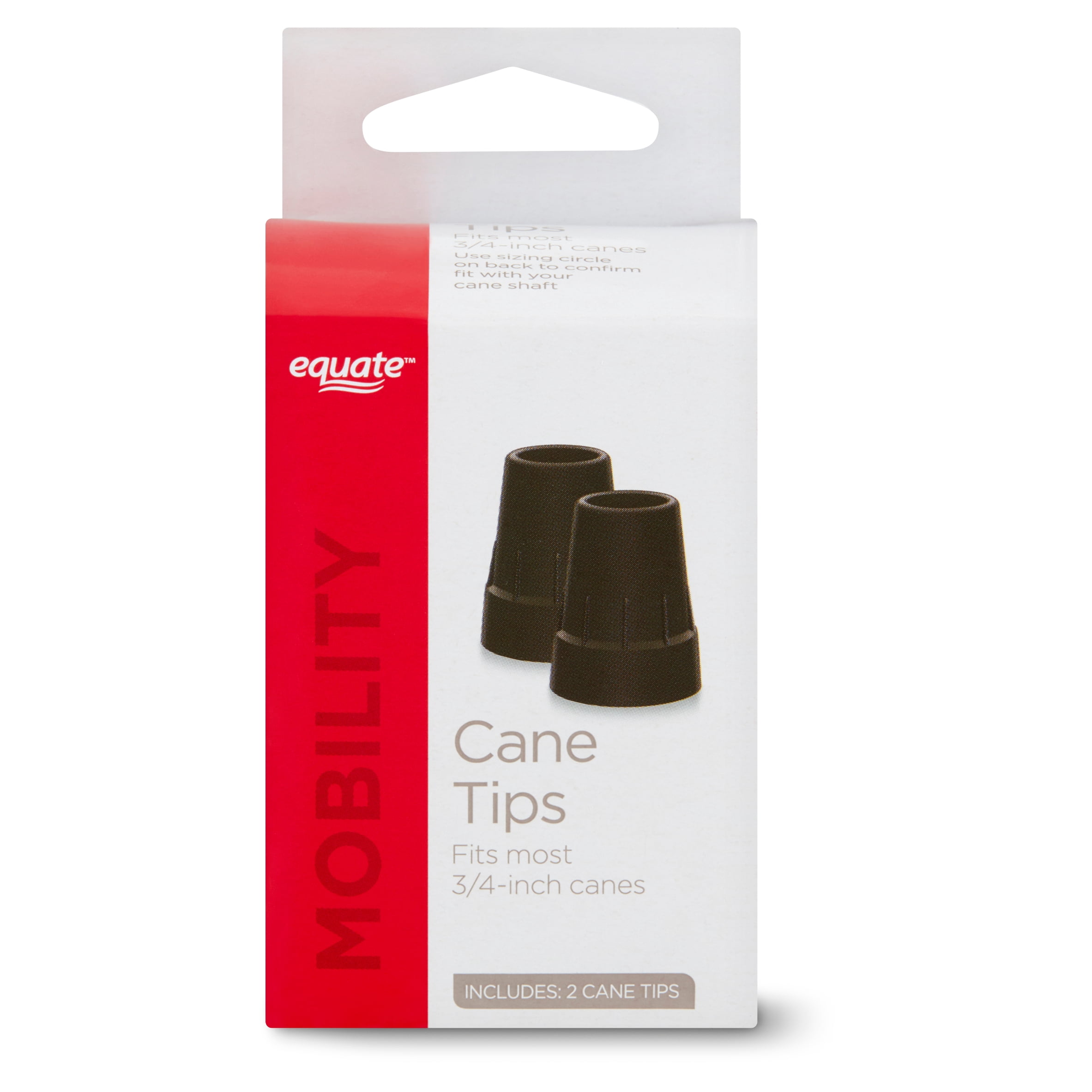 Equate Walking Cane Tips for Canes, Crutches, and Walkers, Fits Most 3/4 in. Canes, 2 Count