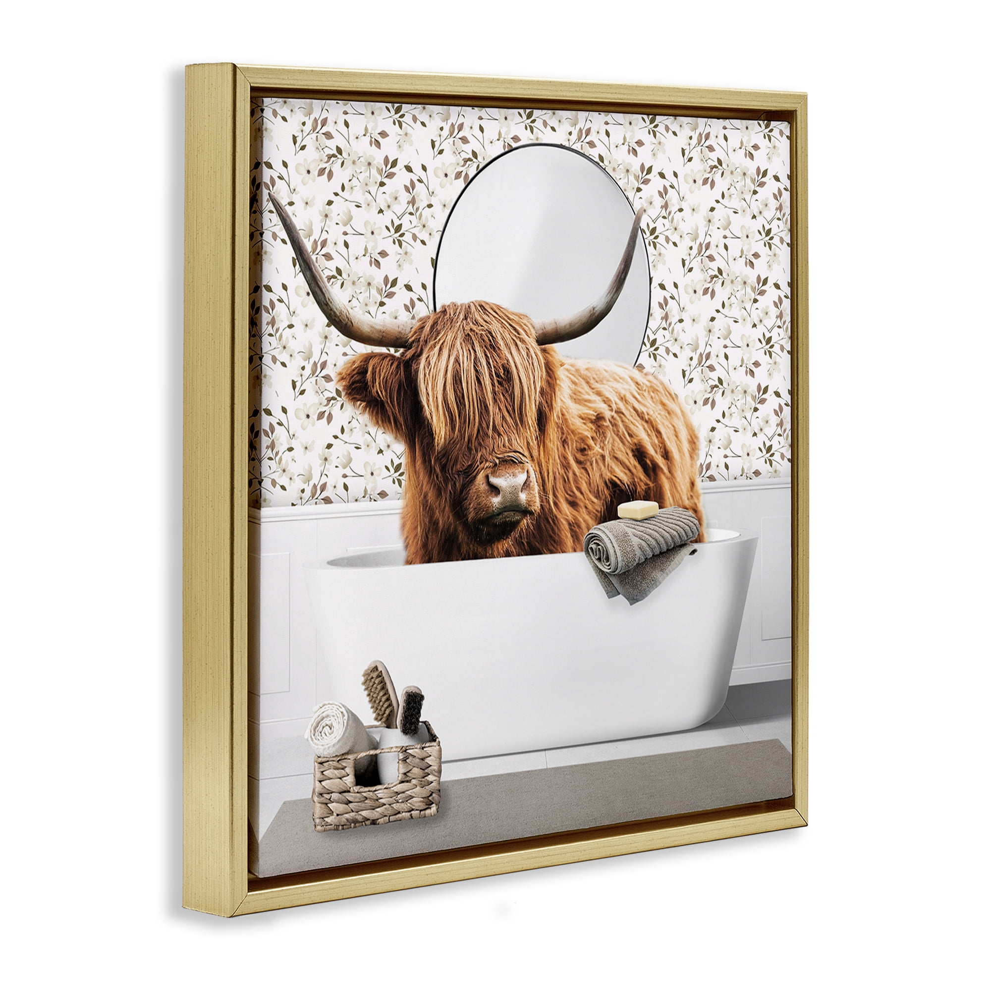 Stupell Industries Boho Cattle Bath Time Gold Framed Floater Canvas Wall Art, design by CAD Designs