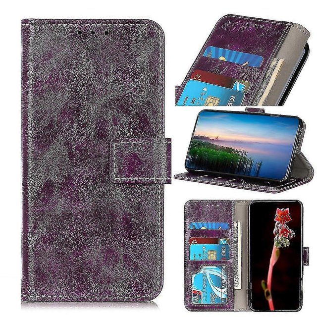 Funda de PU con textura de caballo loco retro para Sony Xperia 5 IV, color morado