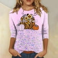 thumbnail image 2 of Odeerbi Halloween Vintage Pumpkin Shirts for Women Retro Graphic Blouse Fashion Printing Loose T-shirt Three Quarter Sleeve Round Neck Casual Tops Pink, 2 of 5