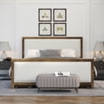 thumbnail image 2 of Full Size Linen Upholstered Platform Bed, Solid Wood Platform Bed Frame with Headboard and Footboard, 4 Storage Drawers, No Box Spring Required, Natural Wooden + Beige Fabric, 2 of 9